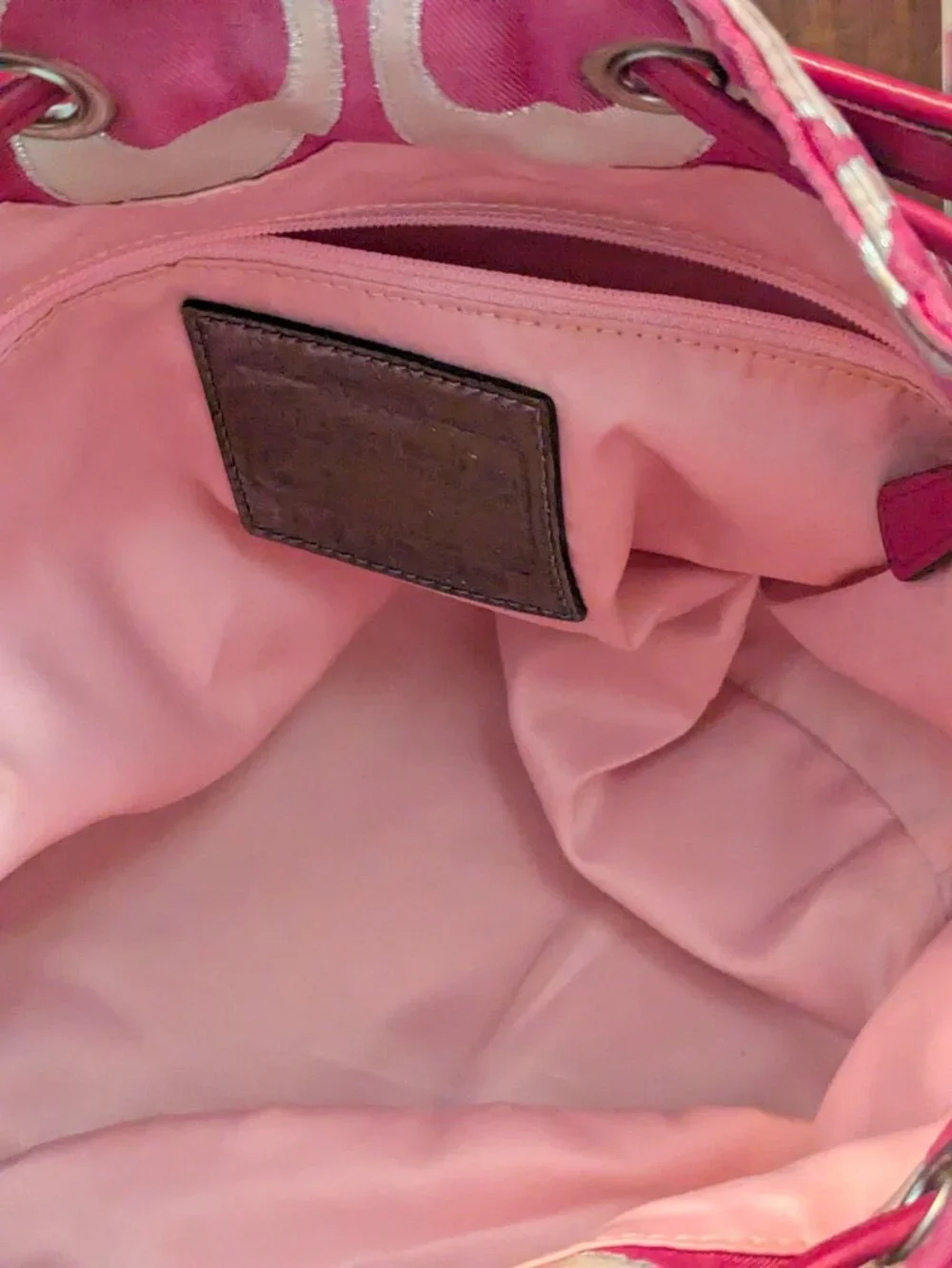 Coach Poppy Bucket Bag Medium Pink, Cream & Silver Good Drawstring
